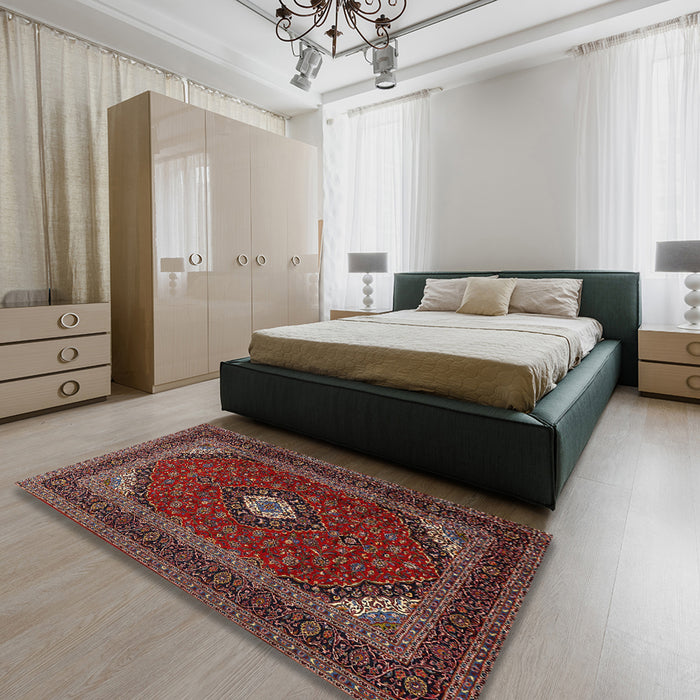 Traditional Dark Almond Brown Medallion Rug in a Bedroom, tr2408