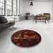 Round Traditional Red Brown Persian Rug in a Office, tr2409