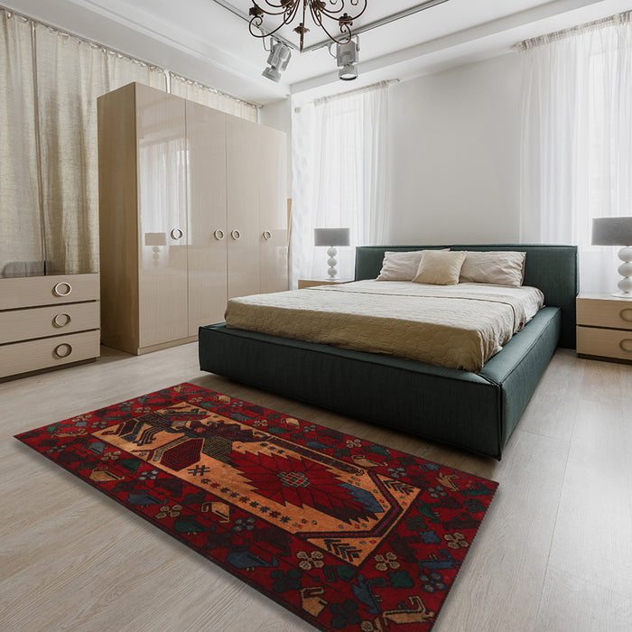 Machine Washable Traditional Red Brown Rug in a Bedroom, wshtr2409