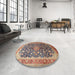 Round Traditional Maroon Purple Medallion Rug in a Office, tr240