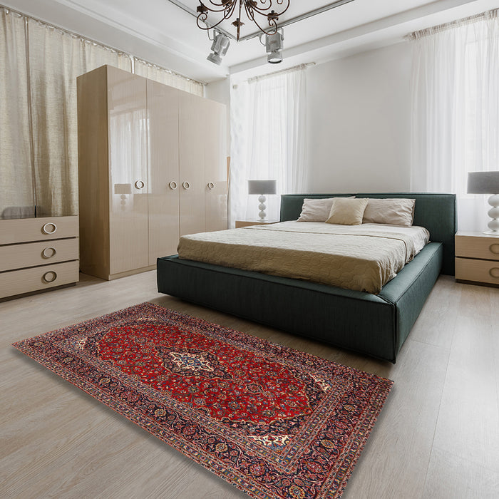 Traditional Dark Almond Brown Medallion Rug in a Bedroom, tr2410