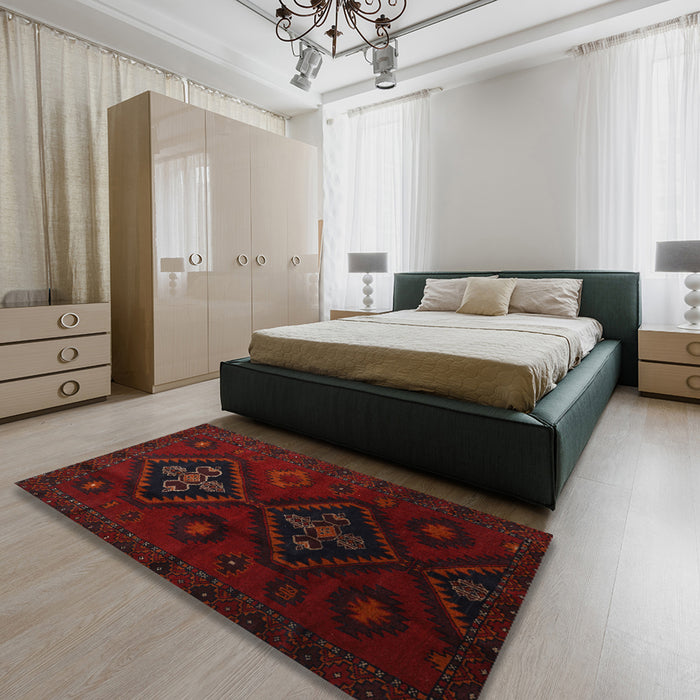 Machine Washable Traditional Night Red Rug in a Bedroom, wshtr2413