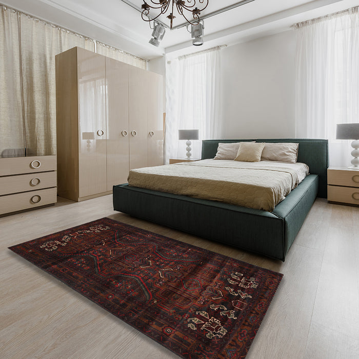 Machine Washable Traditional Night Red Rug in a Bedroom, wshtr2415