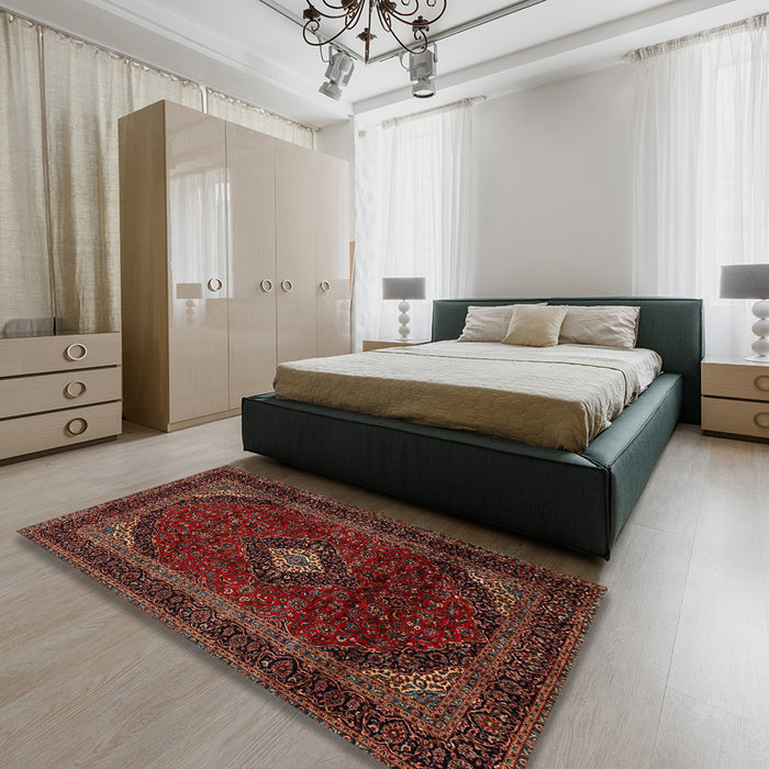 Machine Washable Traditional Sienna Brown Rug in a Bedroom, wshtr2417