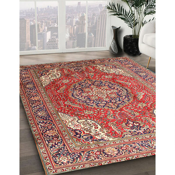 Traditional Fire Brick Red Persian Rug in Family Room, tr241