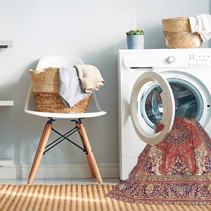 Machine Washable Traditional Fire Brick Red Rug in a Washing Machine, wshtr241