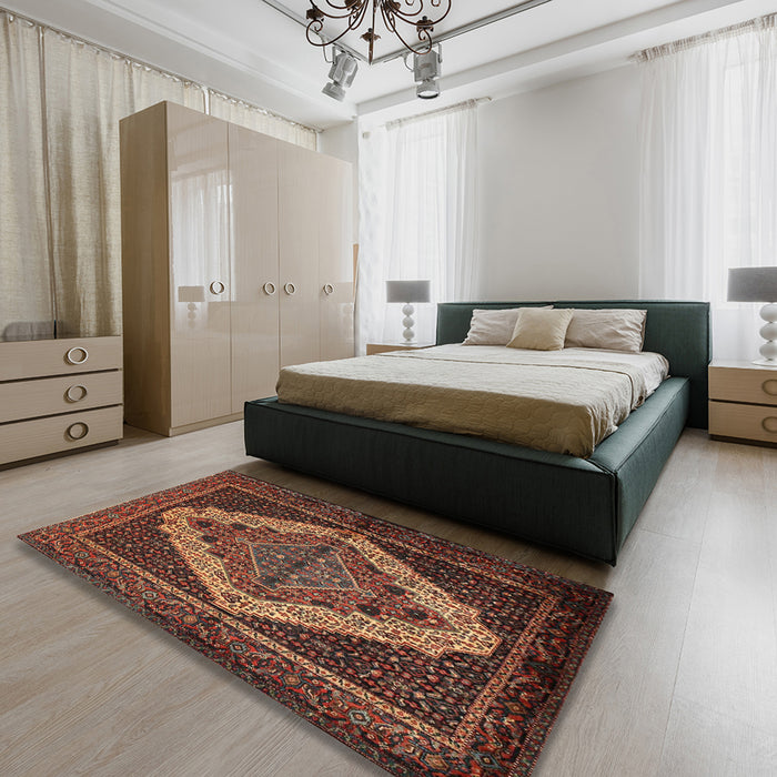 Machine Washable Traditional Gold Brown Rug in a Bedroom, wshtr2420