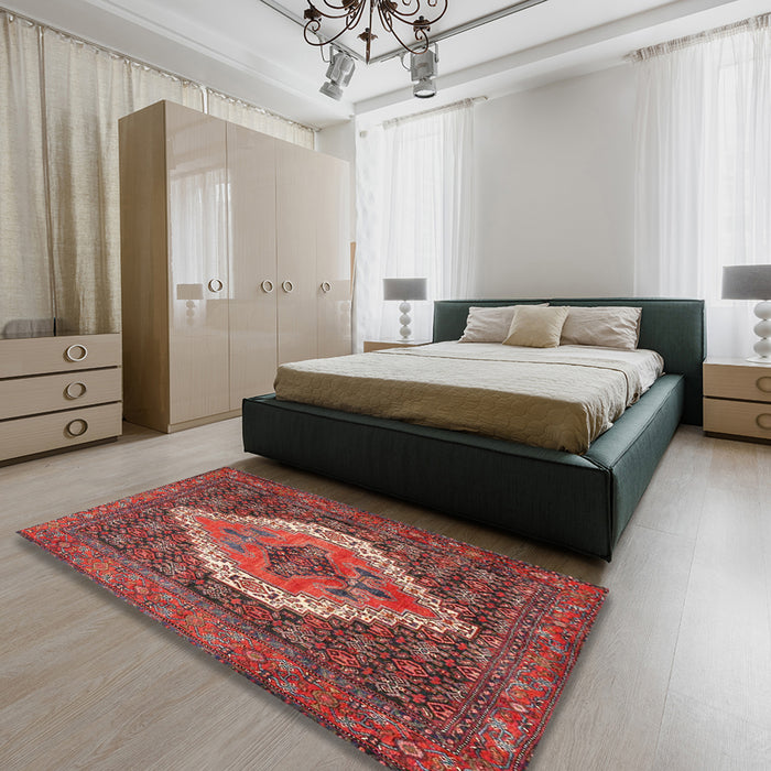 Machine Washable Traditional Copper Red Pink Rug in a Bedroom, wshtr2421