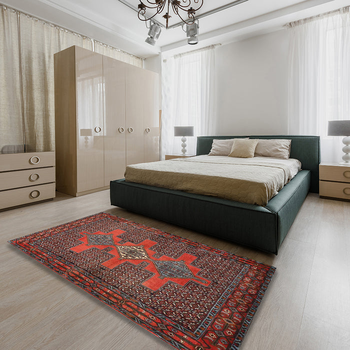 Machine Washable Traditional Saffron Red Rug in a Bedroom, wshtr2423