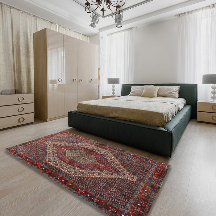 Traditional Dark Almond Brown Persian Rug in a Bedroom, tr2424
