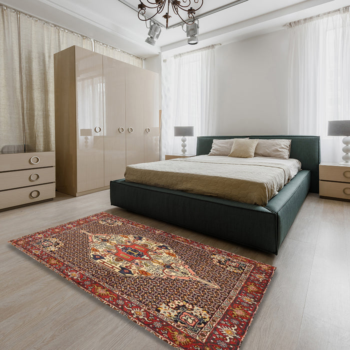 Traditional Saffron Red Persian Rug in a Bedroom, tr2429