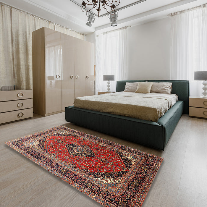 Machine Washable Traditional Saffron Red Rug in a Bedroom, wshtr242