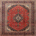 Square Traditional Saffron Red Medallion Rug, tr242