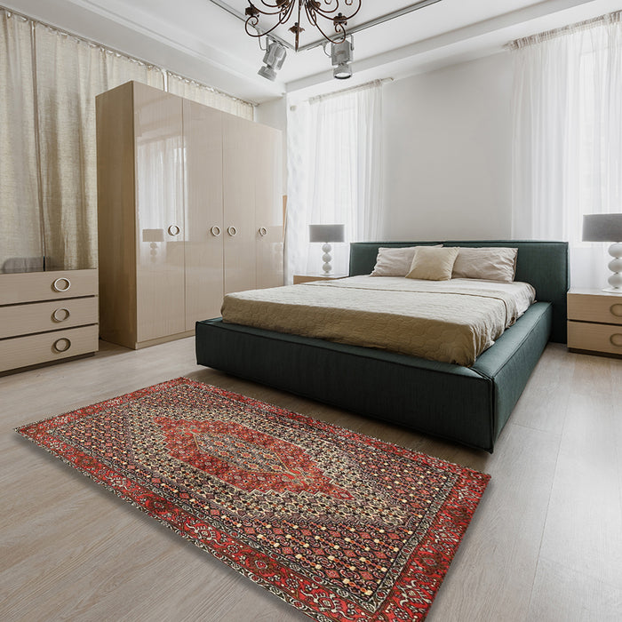 Machine Washable Traditional Saffron Red Rug in a Bedroom, wshtr2431