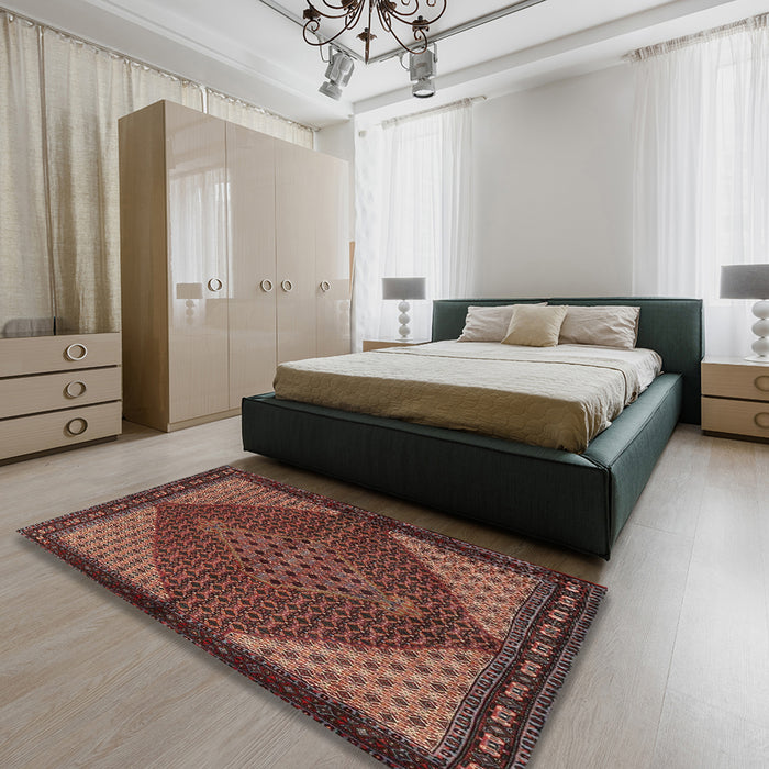 Machine Washable Traditional Rust Pink Rug in a Bedroom, wshtr2432