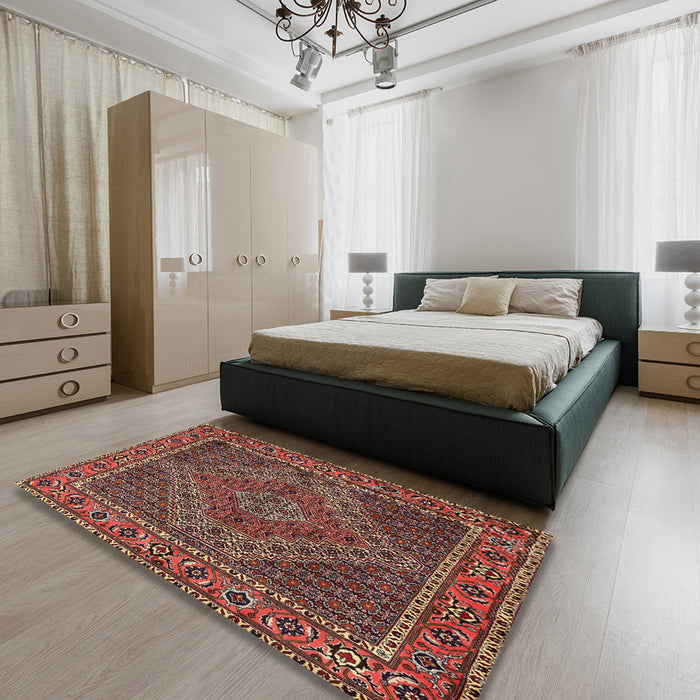 Machine Washable Traditional Saffron Red Rug in a Bedroom, wshtr2433