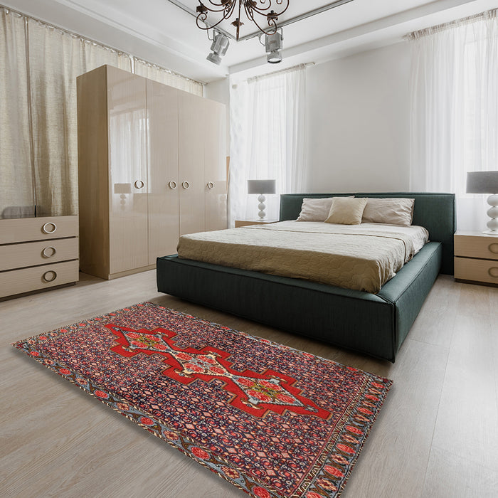 Machine Washable Traditional Saffron Red Rug in a Bedroom, wshtr2435
