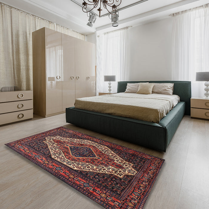 Traditional Dark Gold Brown Medallion Rug in a Bedroom, tr2436