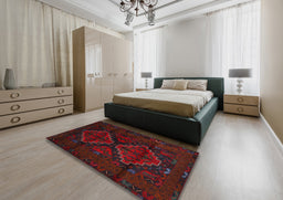 Traditional Burgundy Brown Persian Rug in a Bedroom, tr2437