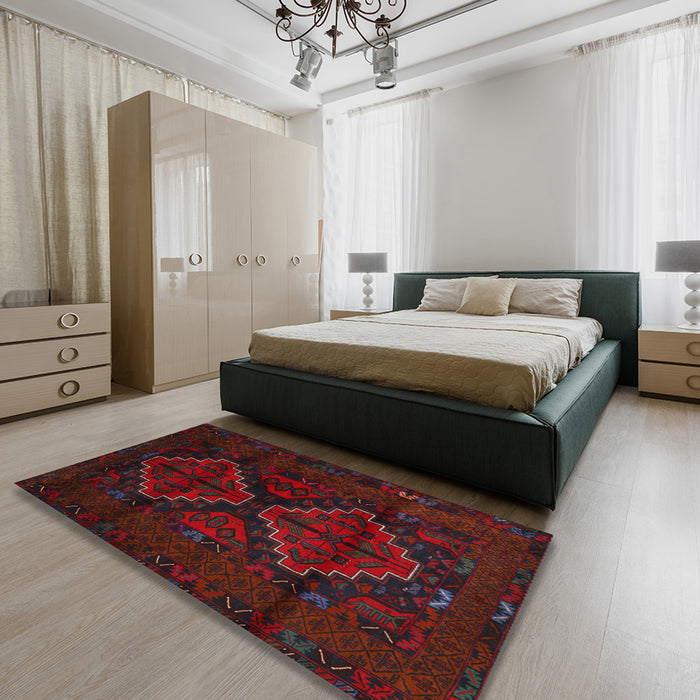 Traditional Burgundy Brown Persian Rug in a Bedroom, tr2437