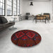 Round Traditional Burgundy Brown Persian Rug in a Office, tr2437