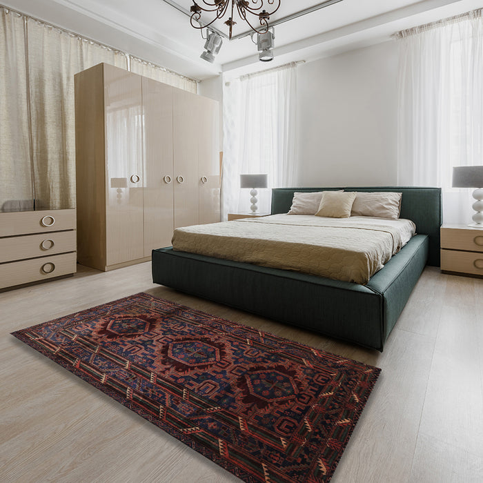 Machine Washable Traditional Sepia Brown Rug in a Bedroom, wshtr2439