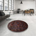 Round Traditional Reddish Brown Persian Rug in a Office, tr2439