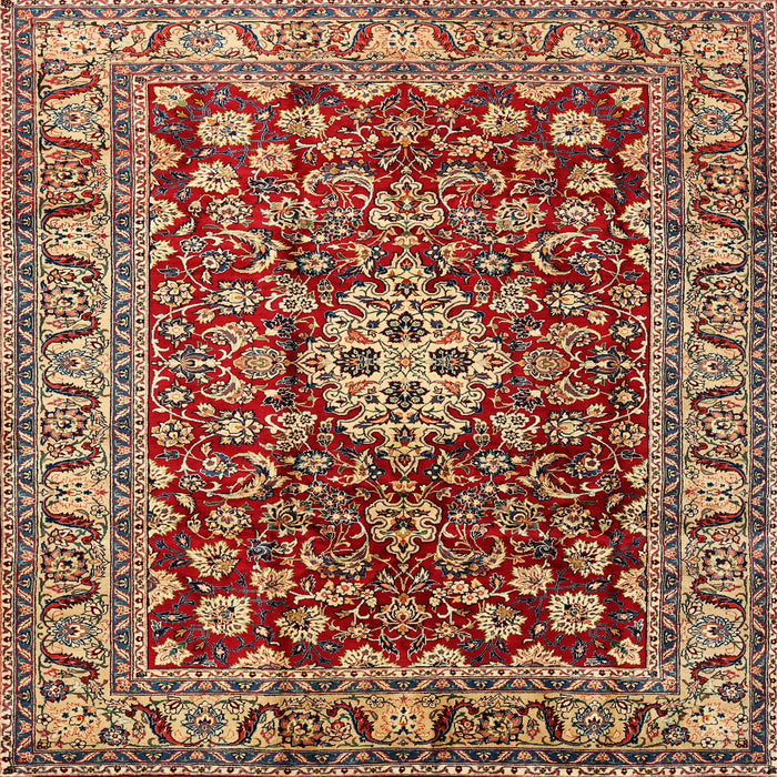 Round Machine Washable Traditional Saffron Red Rug, wshtr243