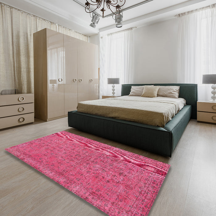 Traditional Dark Hot Pink Persian Rug in a Bedroom, tr2441