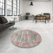 Round Traditional Rose Gold Pink Persian Rug in a Office, tr2445