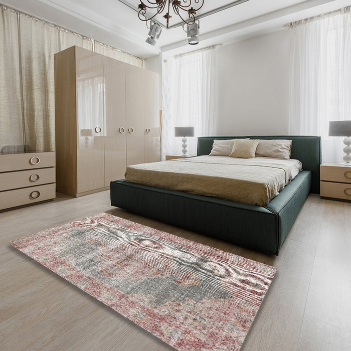 Traditional Rose Gold Pink Persian Rug in a Bedroom, tr2445