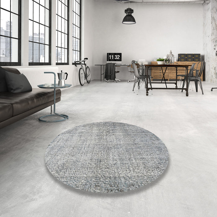 Round Machine Washable Traditional Grey Gray Rug in a Office, wshtr2446