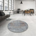 Round Machine Washable Traditional Grey Gray Rug in a Office, wshtr2451