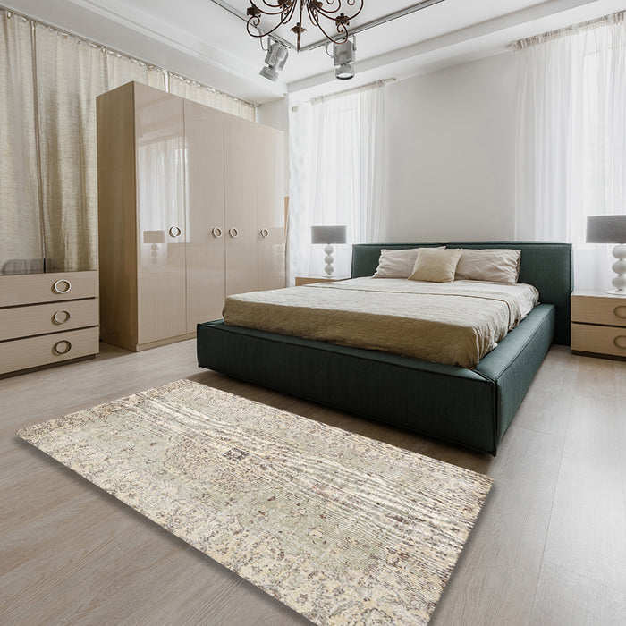 Traditional Camel Brown Persian Rug in a Bedroom, tr2457