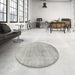 Round Machine Washable Traditional Grey Gray Rug in a Office, wshtr2461