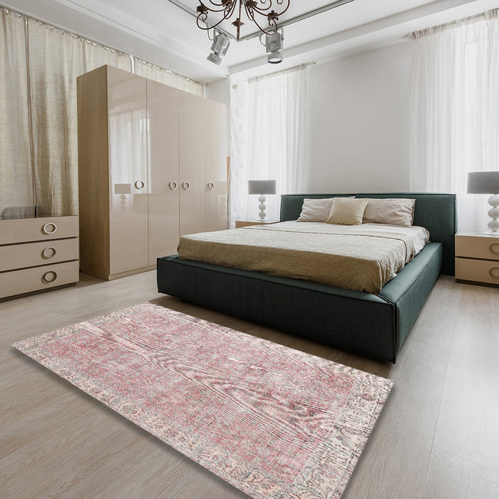 Traditional Rose Gold Pink Persian Rug in a Bedroom, tr2462