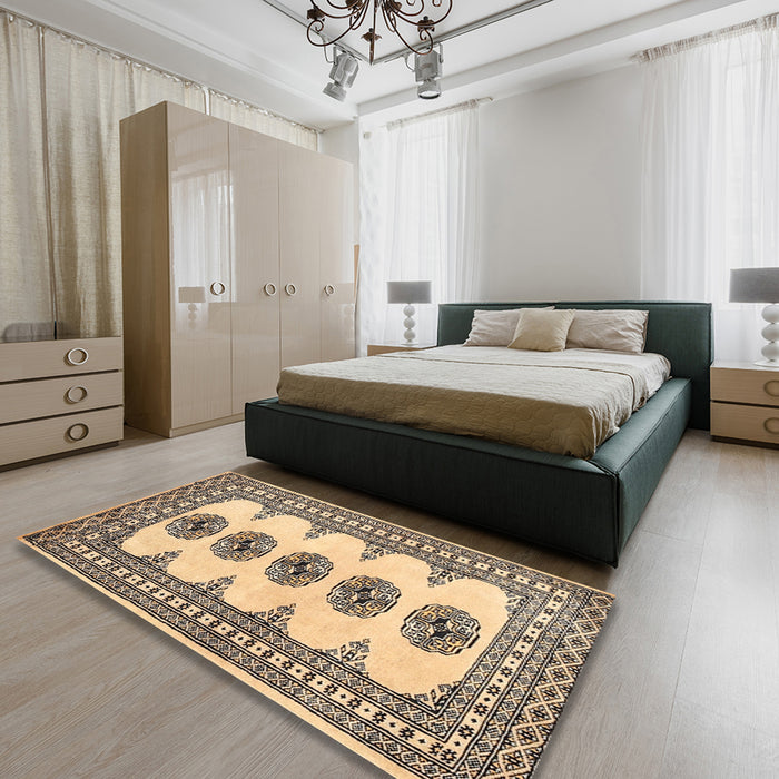 Traditional Reddish Brown Persian Rug in a Bedroom, tr246