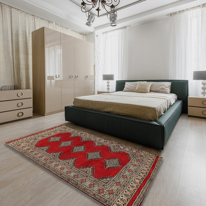 Traditional Dark Almond Brown Persian Rug in a Bedroom, tr2472