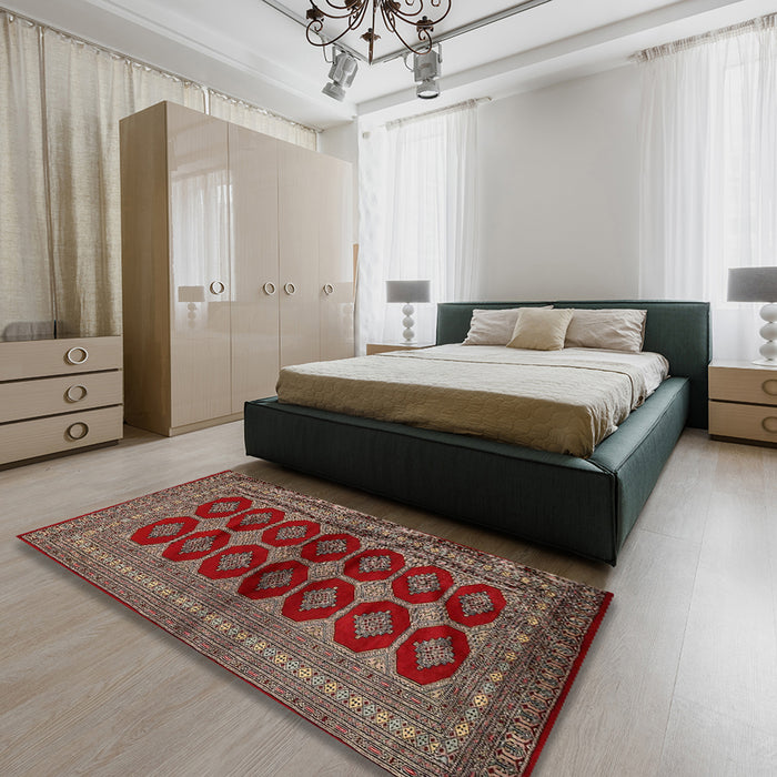 Machine Washable Traditional Saffron Red Rug in a Bedroom, wshtr2473