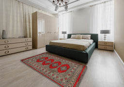 Traditional Dark Almond Brown Southwestern Rug in a Bedroom, tr2478