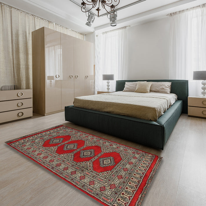 Traditional Dark Almond Brown Southwestern Rug in a Bedroom, tr2478