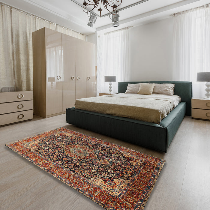 Traditional Brown Medallion Rug in a Bedroom, tr247