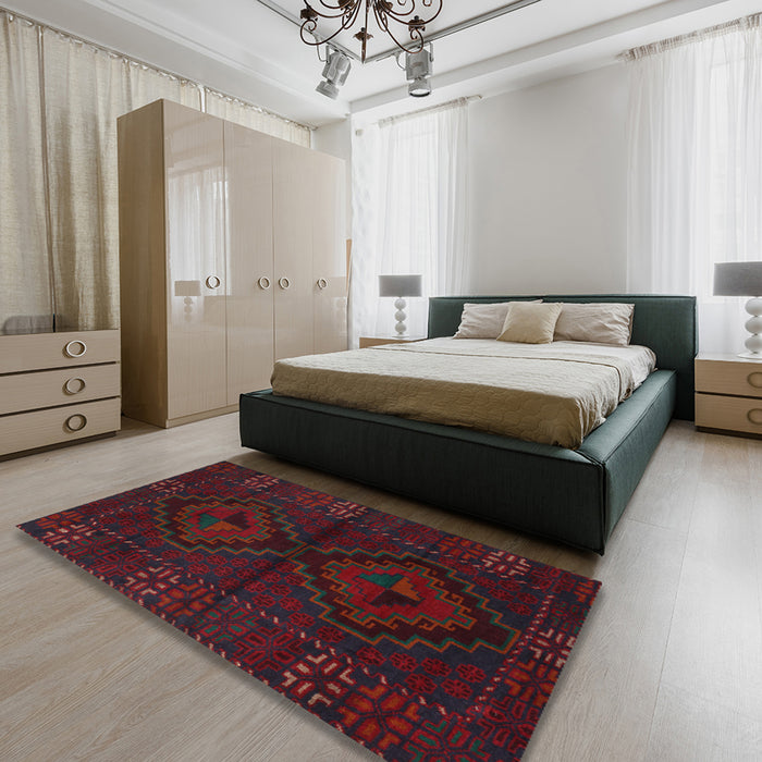 Machine Washable Traditional Burgundy Brown Rug in a Bedroom, wshtr2481