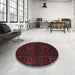 Round Machine Washable Traditional Burgundy Brown Rug in a Office, wshtr2481