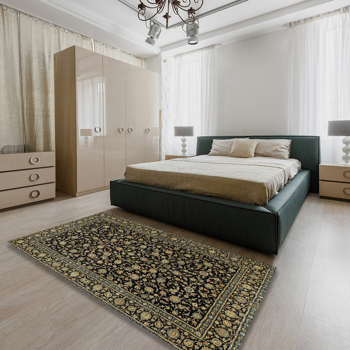 Traditional Mid Gray Persian Rug in a Bedroom, tr2482