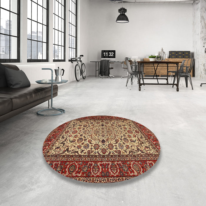 Round Traditional Saffron Red Persian Rug in a Office, tr2483