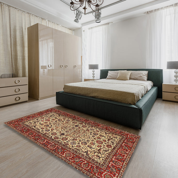 Traditional Saffron Red Persian Rug in a Bedroom, tr2483