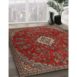 Machine Washable Traditional Tomato Red Rug in a Family Room, wshtr2484