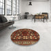 Round Traditional Maroon Red Persian Rug in a Office, tr2485