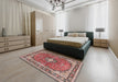 Traditional Light French Beige Brown Medallion Rug in a Bedroom, tr2488